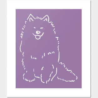 Cute Samoyed Dog White Lineart Posters and Art